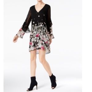 I.n.c. Petite Printed Ruffled-Sleeve Dress